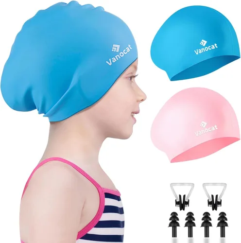 Miniatura 11 de 2 Pack Kids Swim Caps for Long/Short Hair, Unisex Silicone Swimming Cap for Age 3-15 Children Toddler Youth Teen, Waterproof Shower Cap Bathing Hats
