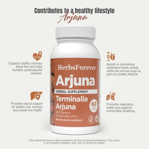 Miniatura 5 de HerbsForever Arjuna Terminalia Arjuna Suplemento de Bienestar Tradicional 60 Cápsulas Vege