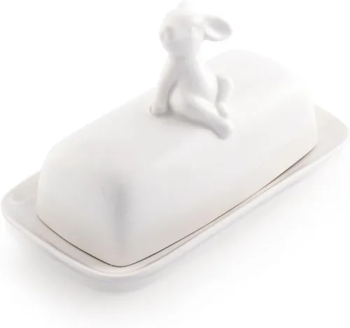 Miniatura 2 de Arthur Court Plato de mantequilla de conejito de cerámica blanca, se adapta a todos los tamaños de mantequilla, duradero y fácil de limpiar, añade