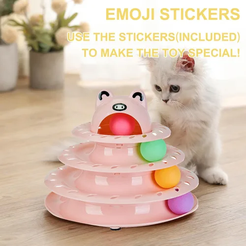 Miniatura 2 de Gefryco Cat Toys - Pista de rodillos de 4 niveles, juguete de torre giratoria para gatos con pelotas de persecución coloridas, juguetes interactivos