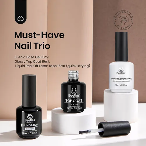 Miniatura 2 de Beetles 3 piezas de 15 ml de esmalte de uñas en gel, capa superior, base y juego de eliminación líquida de látex, sin necesidad de limpiar, capa