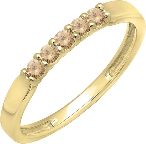 Miniatura 40 de Dazzlingrock Collection Anillo de boda redondo de 5 piedras preciosas o diamantes para mujer en oro macizo de 10 K/14 K/18 K