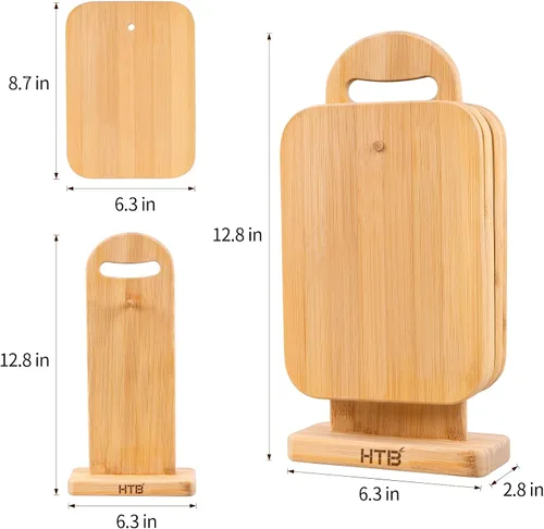 Miniatura 6 de Juego de tablas de cortar de bambú para cocina,Tablas de cortar pequeñas con soporte,Tablas de servir para sándwich queso comida desayuno