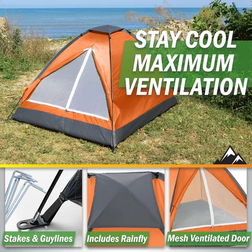 Miniatura 4 de 2 Person Camping Tent with Rain Fly and Carrying Bag - Lightweight Outdoor Pop Up Tents for Camping Essentials, Music Festivals, Backpacking, Naranja