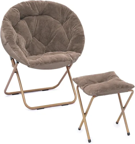 Miniatura 19 de Cómoda silla con platillo, silla de sala de estar, silla plegable acolchada suave de piel sintética, cómoda silla cuadrada de luna para sala