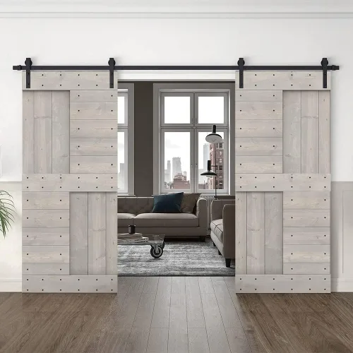 Miniatura 57 de TMS Serie N - Puerta corrediza interior de madera de pino anudada con kit de herrajes deslizantes (32 x 84 pulgadas, blanco)