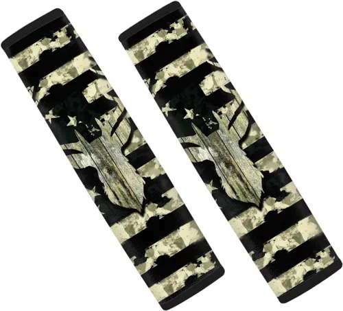 Miniatura 21 de LedBack Fundas para cinturón de seguridad de coche con diseño de bandera americana y camuflaje, paquete de 2, almohadilla universal para cinturón