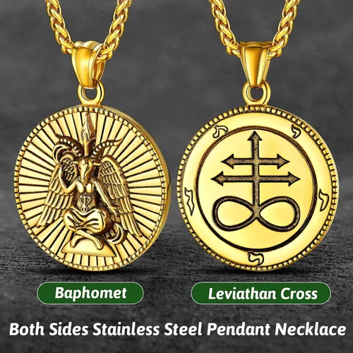 Miniatura 2 de FaithHeart Leviathan Satanic Brimstone Cross Necklace, Gold Plated Stainless Steel Satan Church Jewelry, Alchemical Symbol for Brimstone Pendant