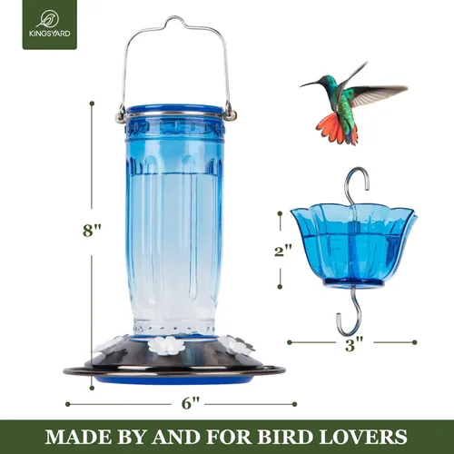 Miniatura 5 de Kingsyard - Comedero de vidrio para colibríes para exteriores, comedero para pájaros silvestres con 6 puertos de alimentación para colgar en jardín