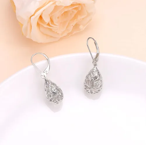 Miniatura 53 de Aretes colgantes de filigrana de plata de ley 925, margarita, loto, flor de rosa, piedra lunar, lágrima para mujer, nudo celta infinito, margarita