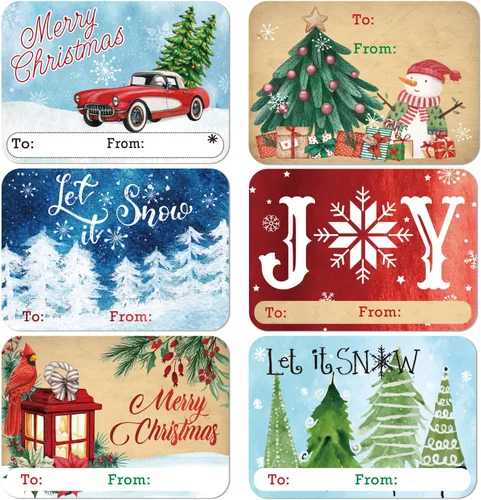 Miniatura 8 de Etiquetas adhesivas de regalo de Navidad de gran tamaño de 80 unidades con papel brillante, 8 diseños jumbo - Etiqueta de Navidad para envolver