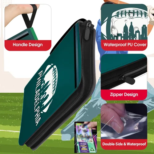 Miniatura 2 de Carpeta de tarjetas de fútbol Philadelphia con mangas, 900 bolsillos, 3 anillos, impermeable, resistente al polvo, duradera Filadelfia