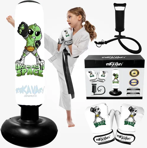 Saco de boxeo para niños – 5 pies 3 pulgadas de alto y estable – Kit combinado de saco de boxeo inflable Ninja Kids con guantes de boxeo para niños,