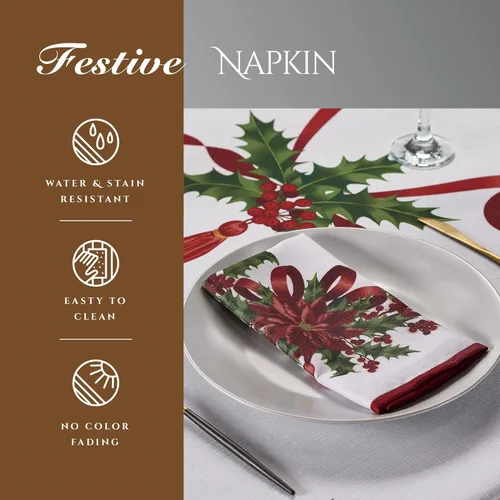 Miniatura 5 de Kadut Cinta de Navidad, Servilletas de Tela, (17x17 Pulgadas) Juego de Cinta de Navidad de 4 Servilletas de Cena, Tela de Alta Resistencia