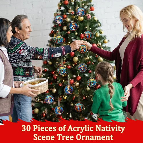 Miniatura 3 de Riceshoot 30 Piezas Adornos de Escena de Nacimiento para Árbol de Navidad Acrílico Adorno de Nacimiento de Jesús Cristiano Religioso Doble Cara