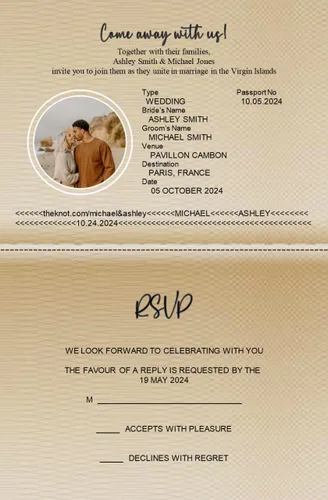 Miniatura 4 de Invitaciones de boda Pasaporte Destino Invitaciones de boda con RSVP Postal desmontable Cantidad de 50