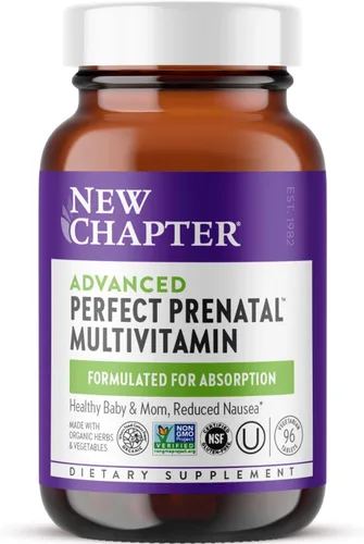 New Chapter Advanced Perfect - Vitaminas prenatales – 96 unidades, ingredientes orgánicos, sin OMG para bebés y madres saludables, folato (melato),