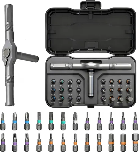 Juego de destornilladores magnéticos 24 en 1, juego de destornilladores magnéticos para bricolaje con mango de trinquete desmontable, adecuado para