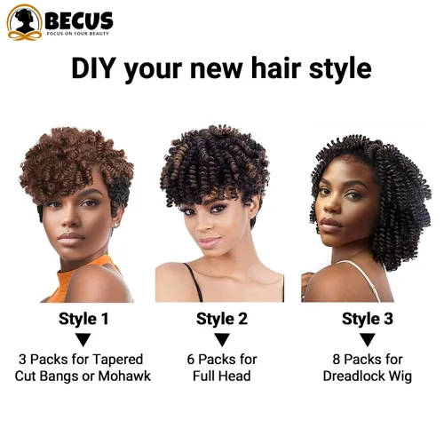 Miniatura 2 de BECUS Extensiones de cabello corto y rizado con trenzas de ganchillo para mujeres negras, paquete de 3 extensiones de cabello rizado de 10 pulgadas