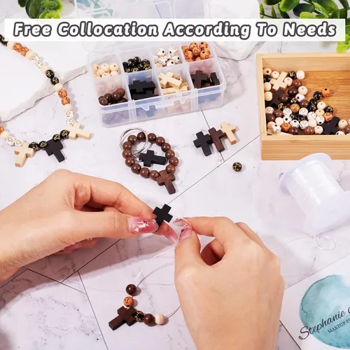 Miniatura 2 de KISSITTY Kit de rosario para hacer rosario, cuentas de rosario de 0.315 in de Pascua, redondas, de madera, acrílico, cruz, espaciadores, cruz