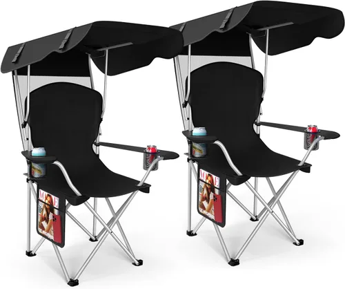 Miniatura 11 de VTOY Silla de camping portátil con dosel, silla plegable con toldo, silla Oxford 600D duradera para camping, playa, picnic, pesca y deportes 1