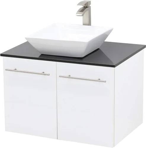 Juego de lavabo flotante para montaje en pared, tocador de textura blanca en relieve, fregadero de cerámica para encimera de piedra plana negra, 30