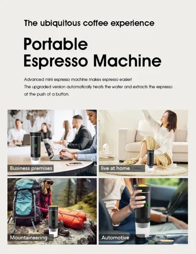 Miniatura 2 de Cafetera eléctrica portátil inalámbrica con USB-C, autocalentable, cafetera espresso recargable para viajes, camping, casa rodante, hogar, oficina