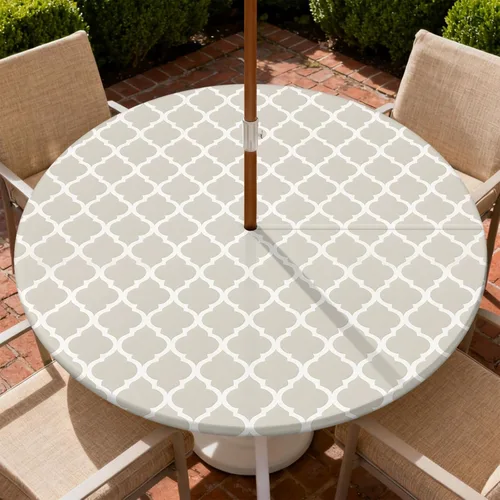 Miniatura 28 de Mantel para exteriores con agujero para sombrilla y cremallera, impermeable, redondo, ajustable con borde elástico, mantel lavable para mesa al aire