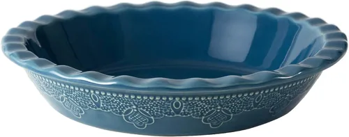 Miniatura 12 de Fun Elements - Molde para tartas de cerámica de 9 pulgadas, sartén profunda con relieve de encaje, plato con volantes para hornear, juego de 2, azul