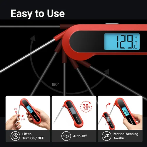 Miniatura 4 de Termómetro profesional de lectura instantánea digital de 0.5 segundos, certificado NIST ± 0.5℉ de precisión, rotación automática gran pantalla LCD