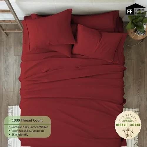 Miniatura 4 de Femini Fashion Juego de sábanas de 4 piezas con bolsillos extra profundos de 1000 hilos, 100% algodón orgánico, bolsillo profundo de 30 pulgadas