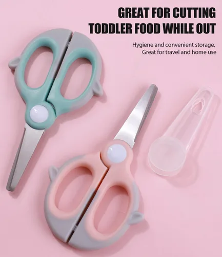 Miniatura 5 de Tijeras de comida para bebés, tijeras Kicthen - Paquete de 2 tijeras portátiles para niños saludables, tijeras de acero inoxidable con estuche
