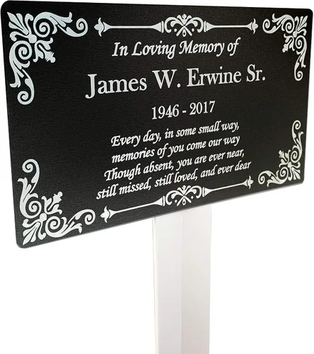 Miniatura 5 de Estaca de Placa Conmemorativa Personalizada, Marcador de Tumba, Placa de Recuerdo, Exterior, Interior, Placa Conmemorativa (Negro/Plateado)