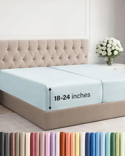 Miniatura 69 de Sábana bajera ajustable extra profunda tamaño completo – Sábana bajera individual de lujo para hotel únicamente – Se adapta fácilmente a colchones