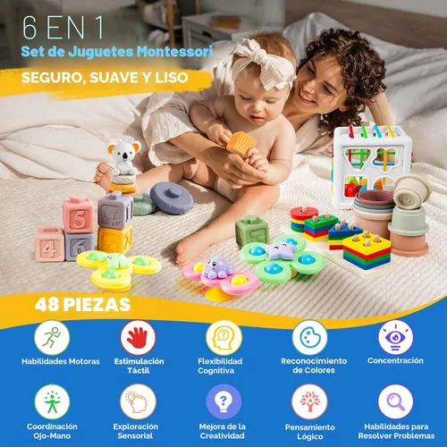 Miniatura 2 de Juguetes para bebés de 6 en 1 de 6 a 12 meses, juguetes Montessori para bebés de 6-12-18 meses, anillos de apilado de bloques de juguetes
