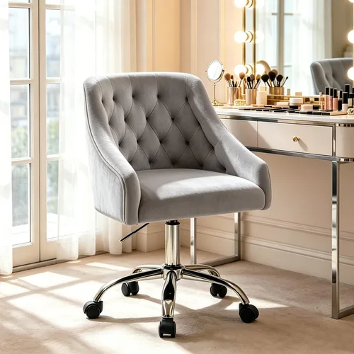 Miniatura 9 de MOJAY Criss Cross Chair, Vanity Chair, Pretty Fancy Desk Chair, Cross Legged Office Chair for Girls, 360°Swivel Height Adjustable Reception Chair