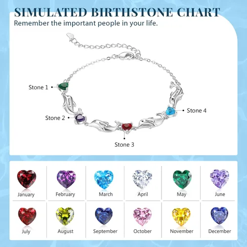 Miniatura 2 de LoraPetid Pulseras personalizadas para madre de delfín, pulseras de piedra natal de 2 a 6 nombres para mujer, pulseras de eslabones con dije
