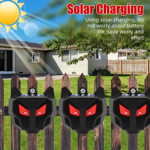 Miniatura 5 de Repelente solar nocturno de animales (paquete de 4) – Disuasorio de animales de ojo depredador mejorado 2026 con luces intermitentes rojas duales