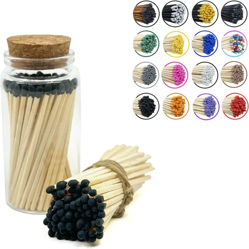Fósforos en un frasco | Más de 60 cerillas | Fósforos decorativos con almohadilla de encendido | Porta fósforos para velas largo para chimenea |