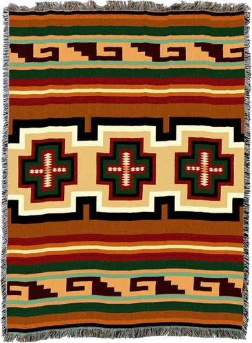 Miniatura 4 de Pure Country Weavers Manta Hayat – Inspirada en los nativos americanos del suroeste – Manta de regalo tejida de algodón – Fabricado en los Estados