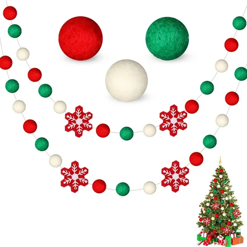 Miniatura 7 de Guirnalda de Media Navideña de Fieltro Hosuly 2.5 m Guirnalda de Pompones Rojo Blanco Verde Bandera de Pompones Decoración Colgante de Media