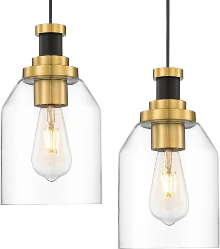 Miniatura 23 de Zeyu Lámpara Colgante Moderna de Oro, Lámpara Colgante de Vidrio de 1 Luz para Cocina y Comedor, Soporte de Vidrio Transparente, Acabado en Negro