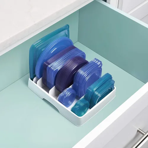 Miniatura 5 de YouCopia StoraLid - Organizador de tapas ajustables para contenedores de alimentos para almacenamiento en gabinetes de cocina, pequeño, paquete de 2
