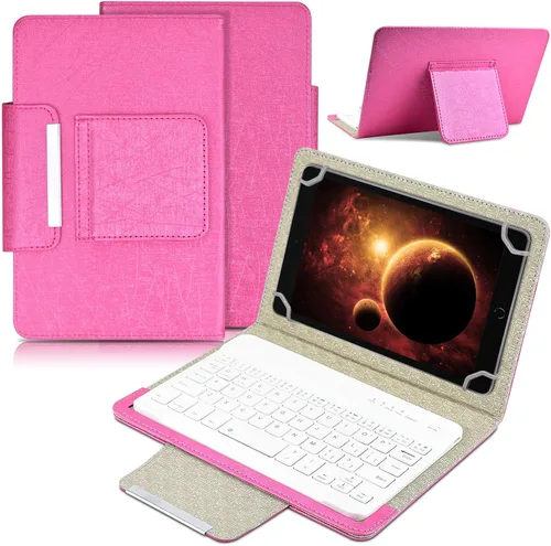 Miniatura 8 de DETUOSI Funda universal para tableta Android de 8.0 pulgadas con teclado, teclado Bluetooth inalámbrico extraíble + funda de piel sintética +