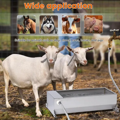 Miniatura 8 de Dispensador automático de tazón de agua grande para perros, de acero inoxidable al aire libre, canal automático de agua para ganado, bebedero