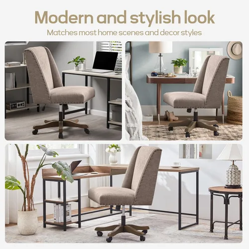Miniatura 8 de Zihanhome Silla de Oficina Tapizada sin Brazos con Patas de Madera, Silla de Escritorio de Oficina en Casa Moderna Ajustable Silla de Computadora