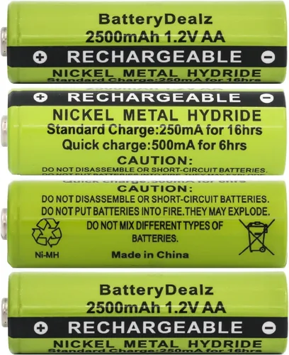 Baterías recargables AA NiMH de alta capacidad 2500 mAh, 1.2 V, recargables hasta 500 veces (4 unidades)