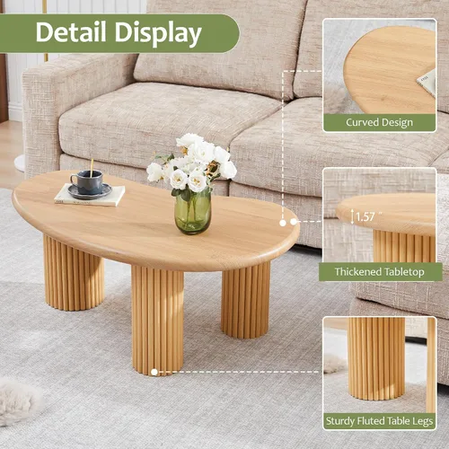 Miniatura 4 de Mesa de centro acanalada, mesas de centro de granja de 39 pulgadas para sala de estar, mesa central de madera baja, mesa de té pequeña con base