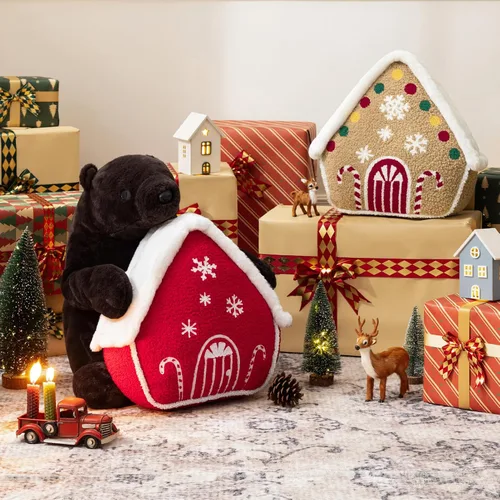 Miniatura 5 de Phantoscope Serie Gingerbread House - Cojín Decorativo de Feliz Navidad, Piel de Conejo Sintética Afelpada Bordada Teddy Sherpa Casa de Jengibre