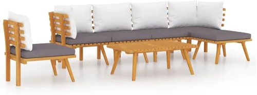 Miniatura 2 de Ensemble Salon de Jardin 7 Pièces en Acacia Massif Gris, Mobilier d'Extérieur Modulable avec Coussins Pour Terrasse, Balcon ou Jardin, Confortable